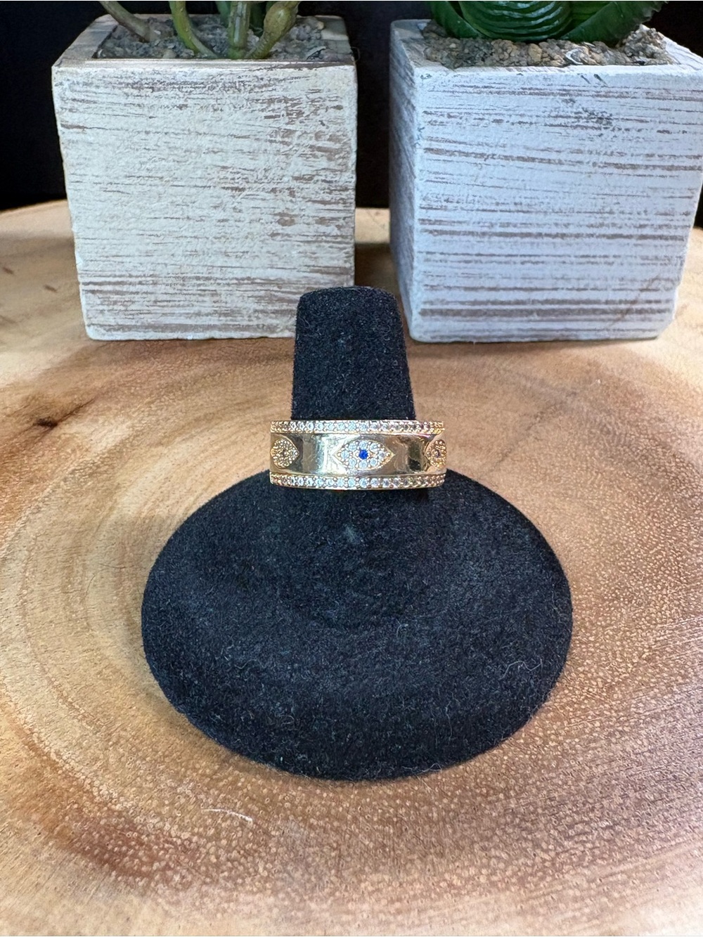 Goldtone Evil Eye Pavé Band Ring
